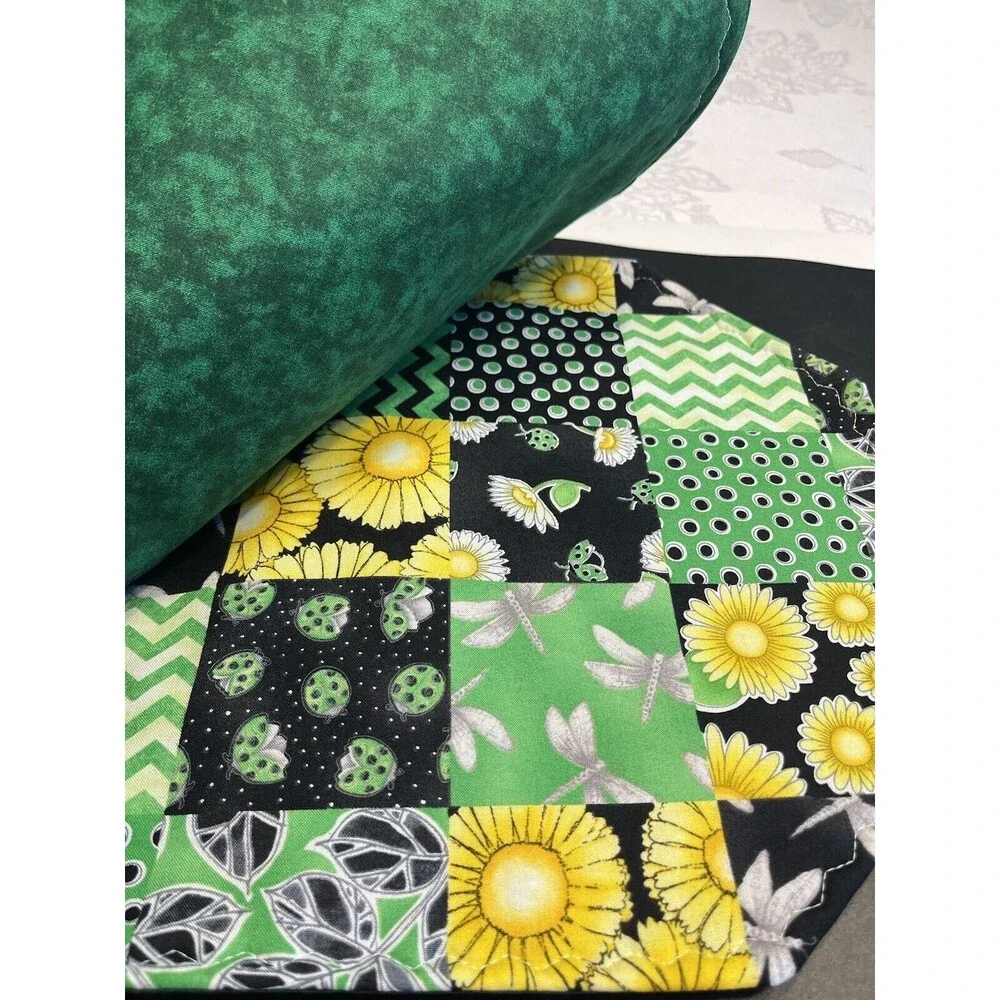 12pc Quilted Yellow Flowers Dragonfly Placemats Napkins Coasters Amish Made New